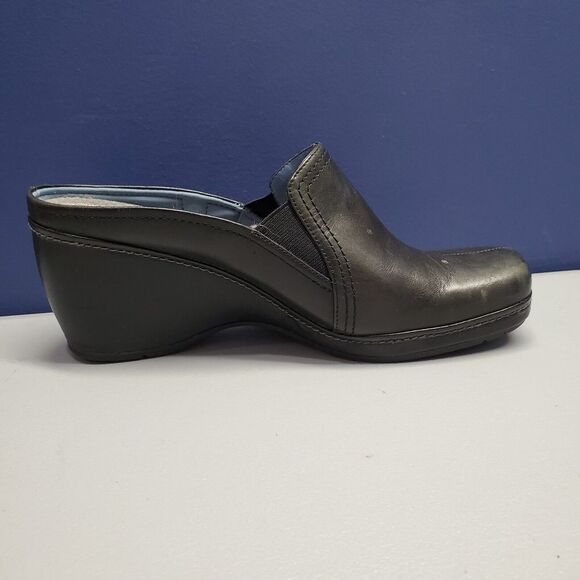 Rockport Wedge Mules Clogs Womens Size 7.5 Black Leather Square‎ Toe Slip On - Picture 10 of 15